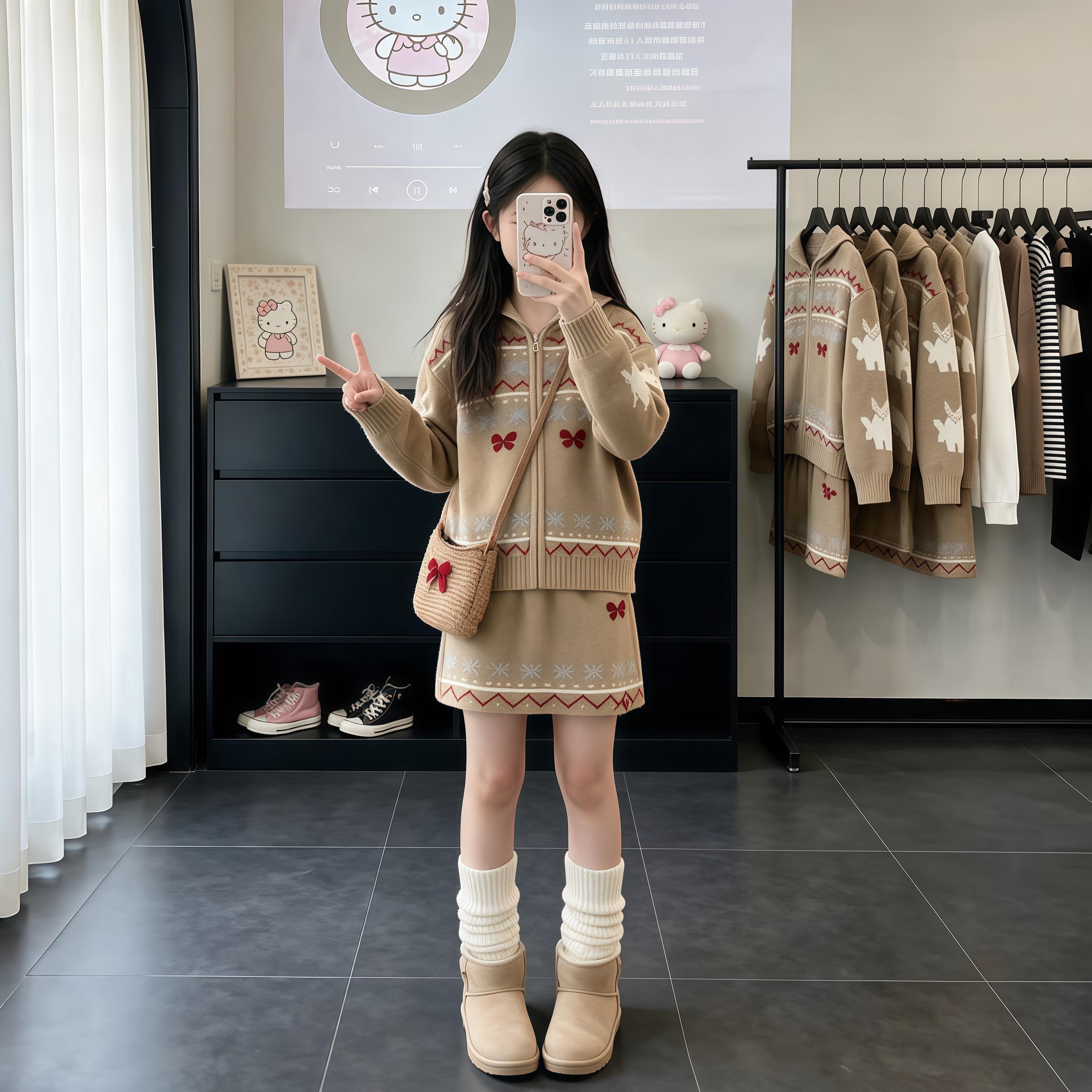 女童针织套装秋冬2026新款中大童学院风开衫毛衣半身裙两件套洋气