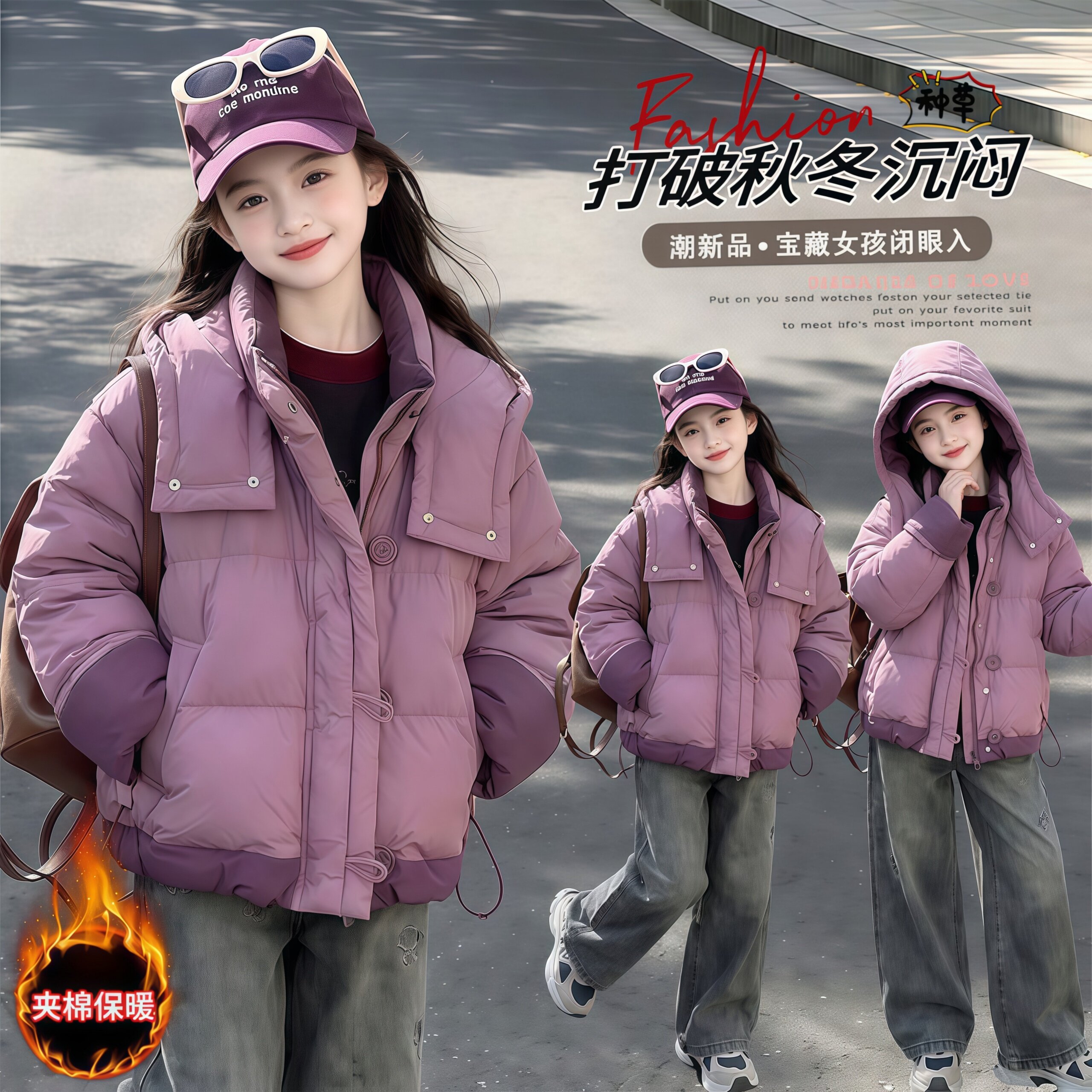 女童韩系洋气短款夹棉加厚棉服