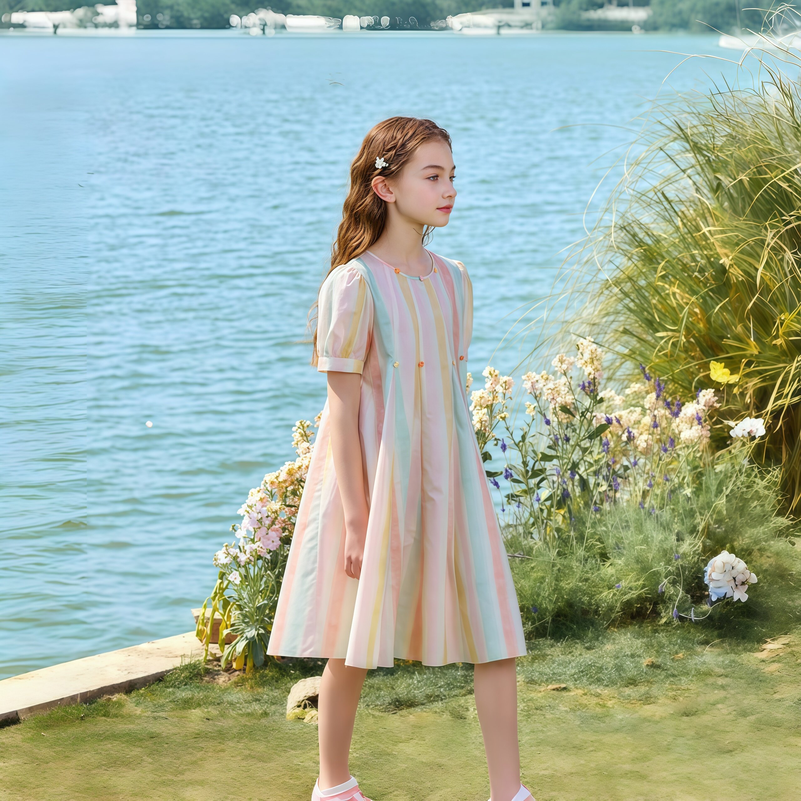 女童连衣裙夏季2025新款洋气短袖儿童裙子中长款小女孩公主裙夏装