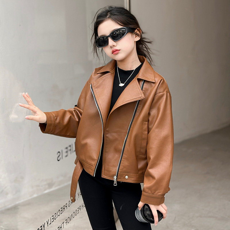 女童皮衣外套春装2026新款儿童洋气时髦上衣女大童炸街痞帅皮夹克