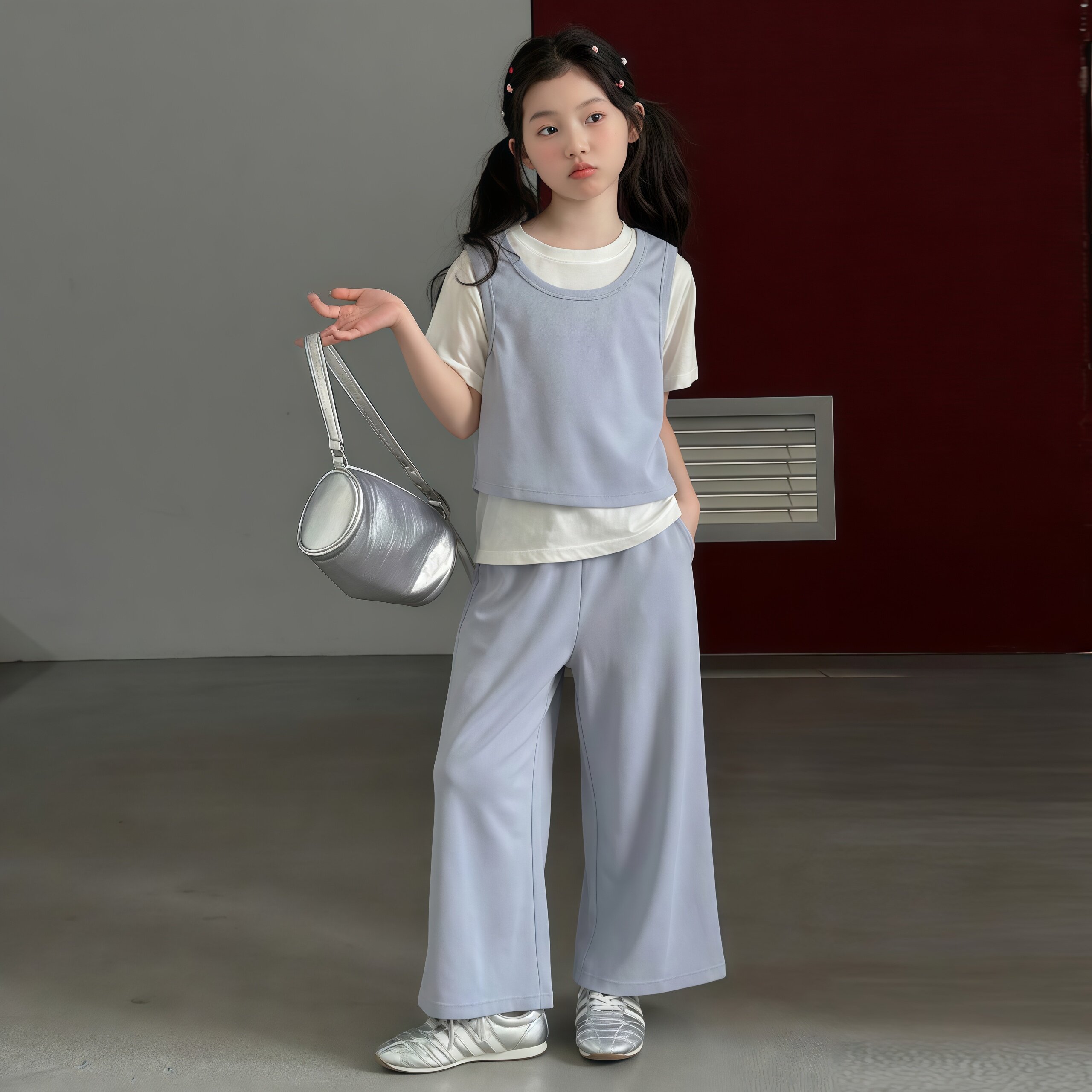 女童学生休闲套装夏季2026新款中大童马甲背心上衣阔腿裤三件套