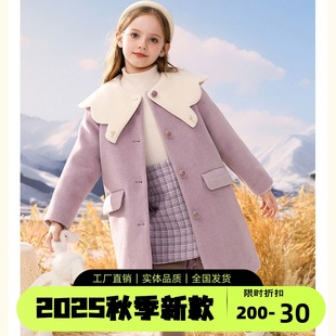 女童毛呢大衣秋冬气质中大童韩版加厚呢子洋气儿童中长款外套夹棉