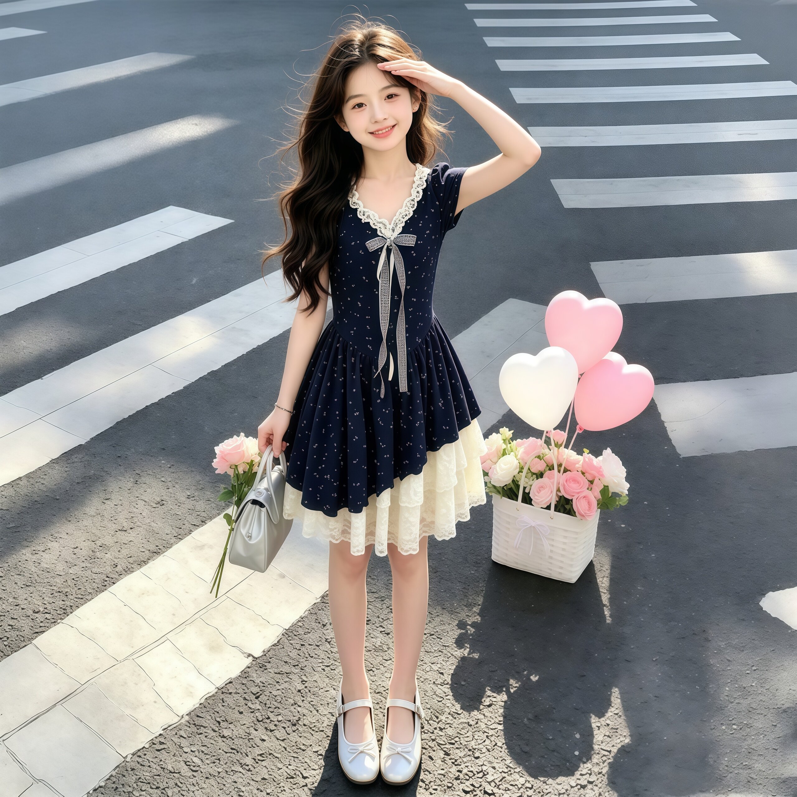 女童夏季连衣裙2026新款女孩法式碎花裙中大童蕾丝蝴蝶结公主裙子