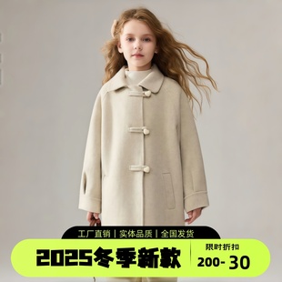 女童毛呢外套秋冬2025新款法式儿童呢子大衣大童初中学生加厚大衣