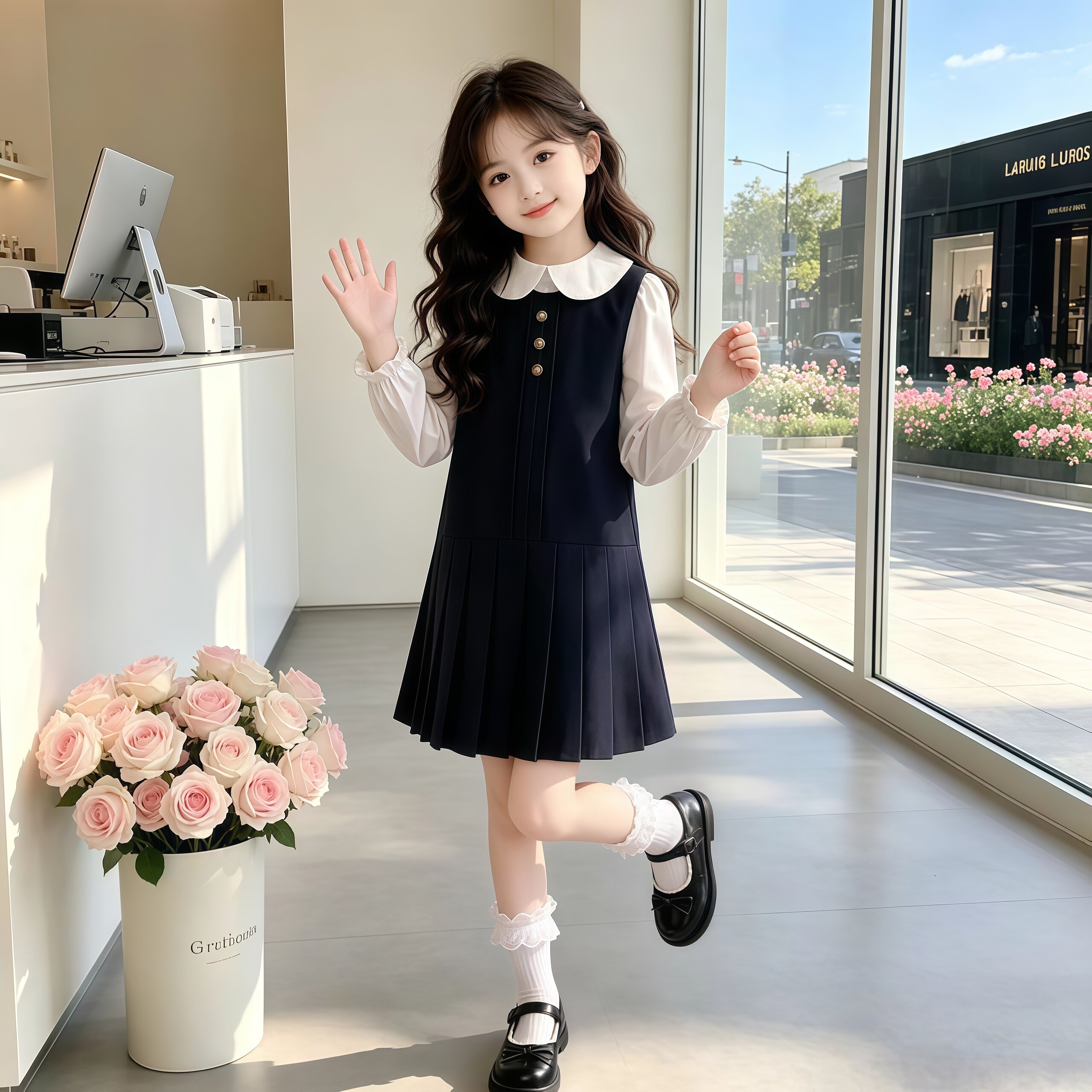 女童秋装学院风娃娃领连衣裙