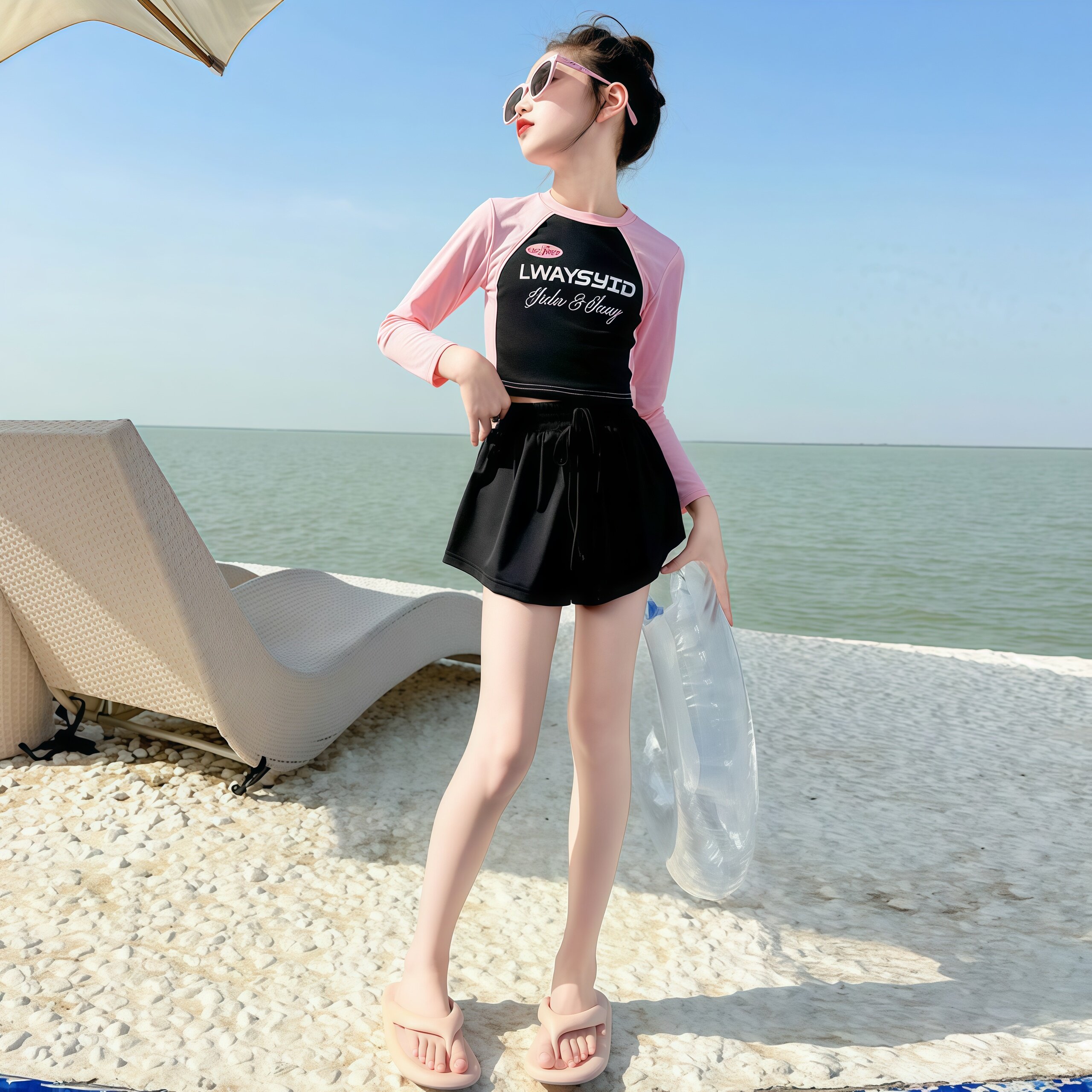 女童泳衣分体式2026新款中大童夏季长袖防晒速干裙裤运动游泳衣