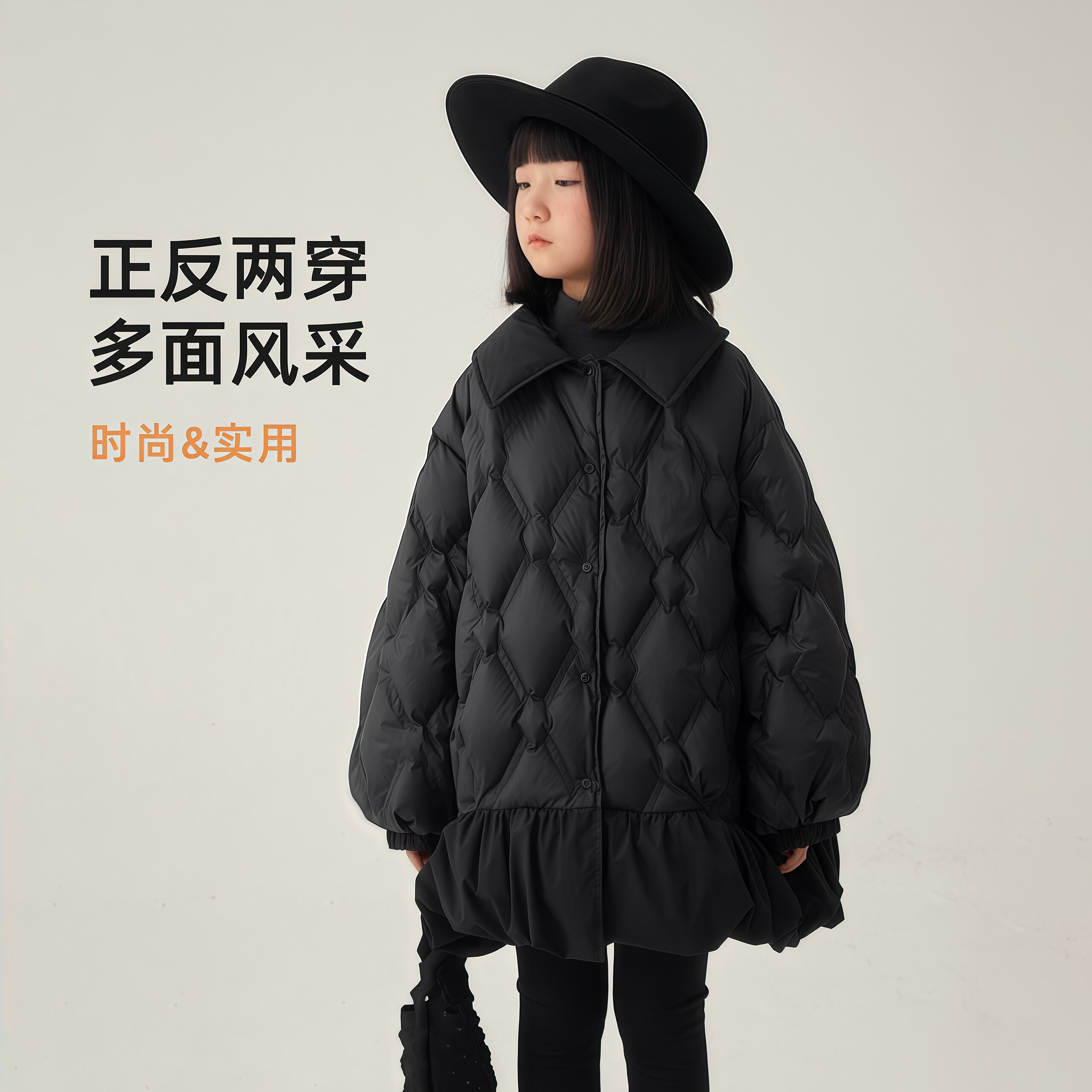 女童羽绒棉服秋冬2026新款中大童洋气双面穿加厚面包服女孩中长款