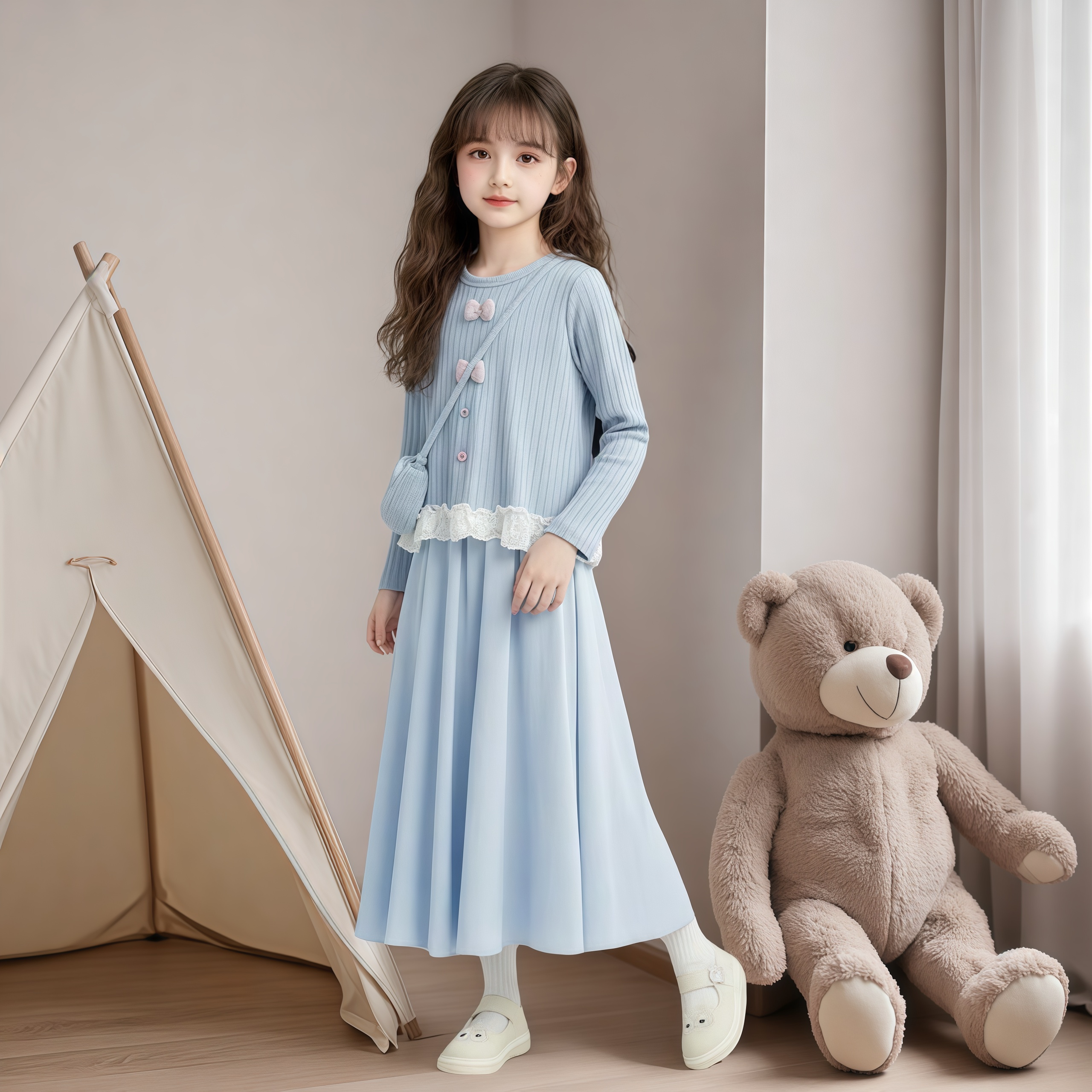 女童春装连衣裙套装2026新款甜美洋气中大童女孩上衣半身裙两件套