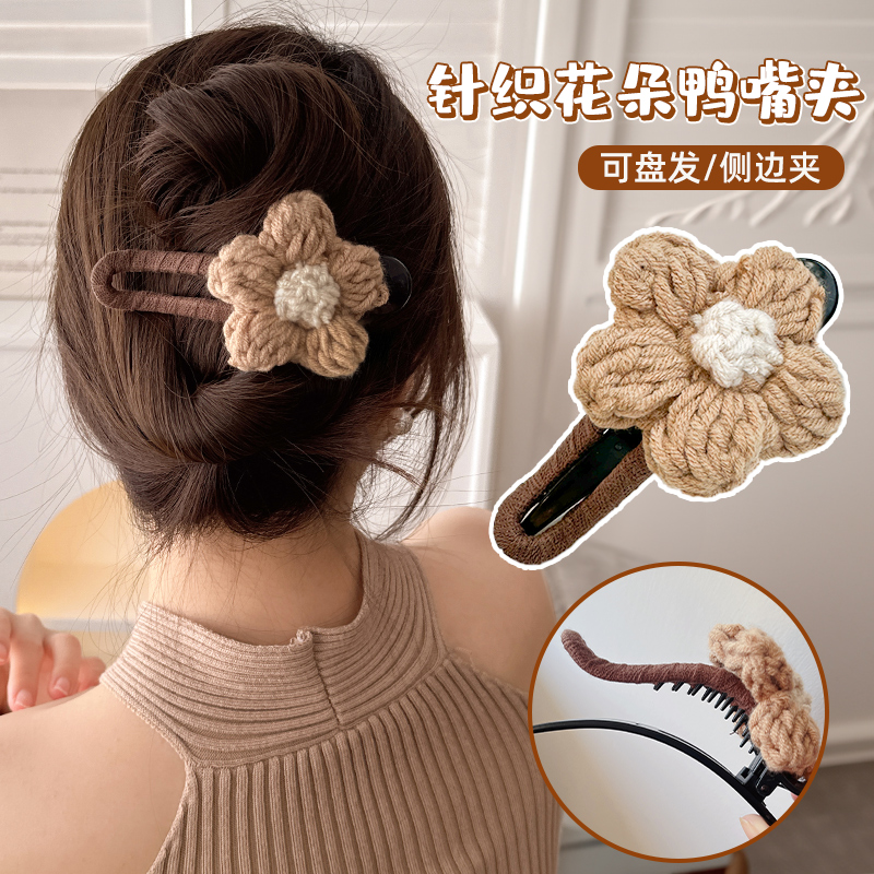 复古花朵毛线发夹女秋冬大号