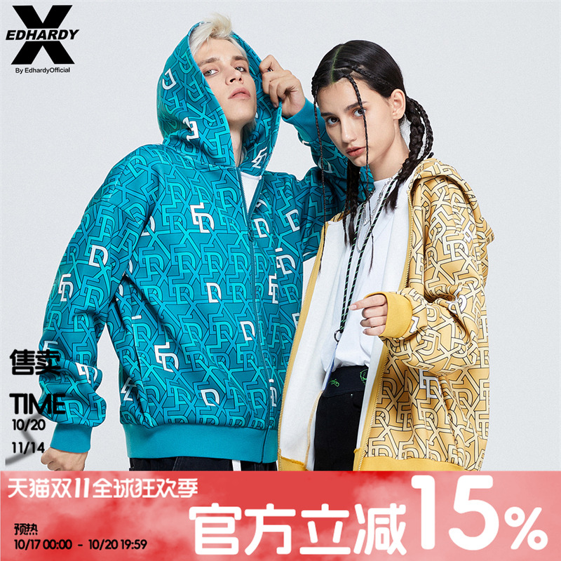 Edx20新品logo满印连帽拉链