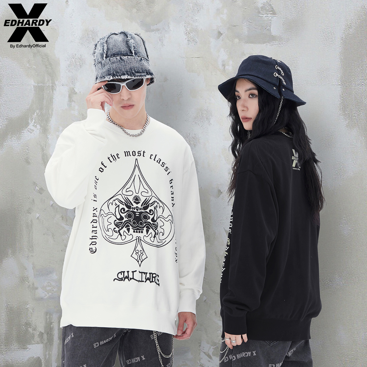 印花套头卫衣EdHardyX情侣款