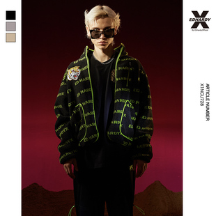 EdhardyX秋冬新款 logo满印虎头摇粒绒立领夹克外套休闲X1NCU728