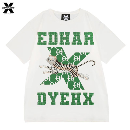 EDHARDYX虎头烫钻印花T恤