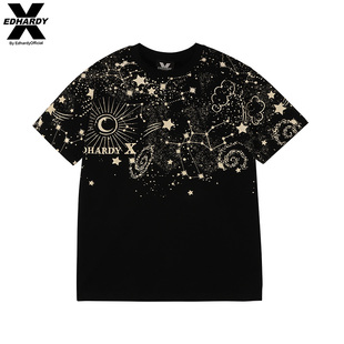 新款 X夏季 潮流烫金印花圆领宽松半袖 时尚 T恤 满天星短袖 hardy