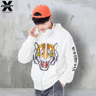 EdHardyX春秋潮牌新款 卫衣 虎头印花宽松休闲潮流多色拉链连帽男士