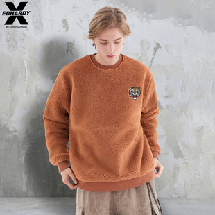 EDHARDY X2025秋冬新款男女同款经典虎头绣花亲肤绒圆领卫衣上衣