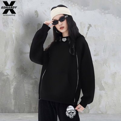 EDHARDY X秋冬新款宇航领虎头绣花标连帽套头设计感卫衣上衣外套