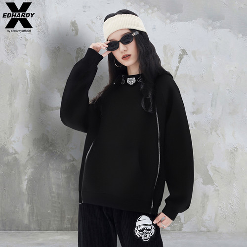 EDHARDYX春秋新款宇航领虎头绣花标连帽套头设计感卫衣上衣外套