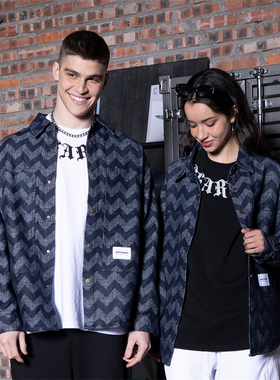 Ed Hardy X2025新款秋季满身提花水洗休闲情侣牛仔衬衫外套上衣潮