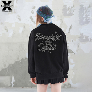 EDHARDY X2025秋季新款宽松百搭四季烫钻水洗宽松潮牌圆领卫衣男