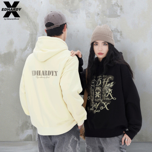 情侣装 热升华贴布绣男女同款 套头连帽宽松卫衣潮 冬季 EdHardyX新款