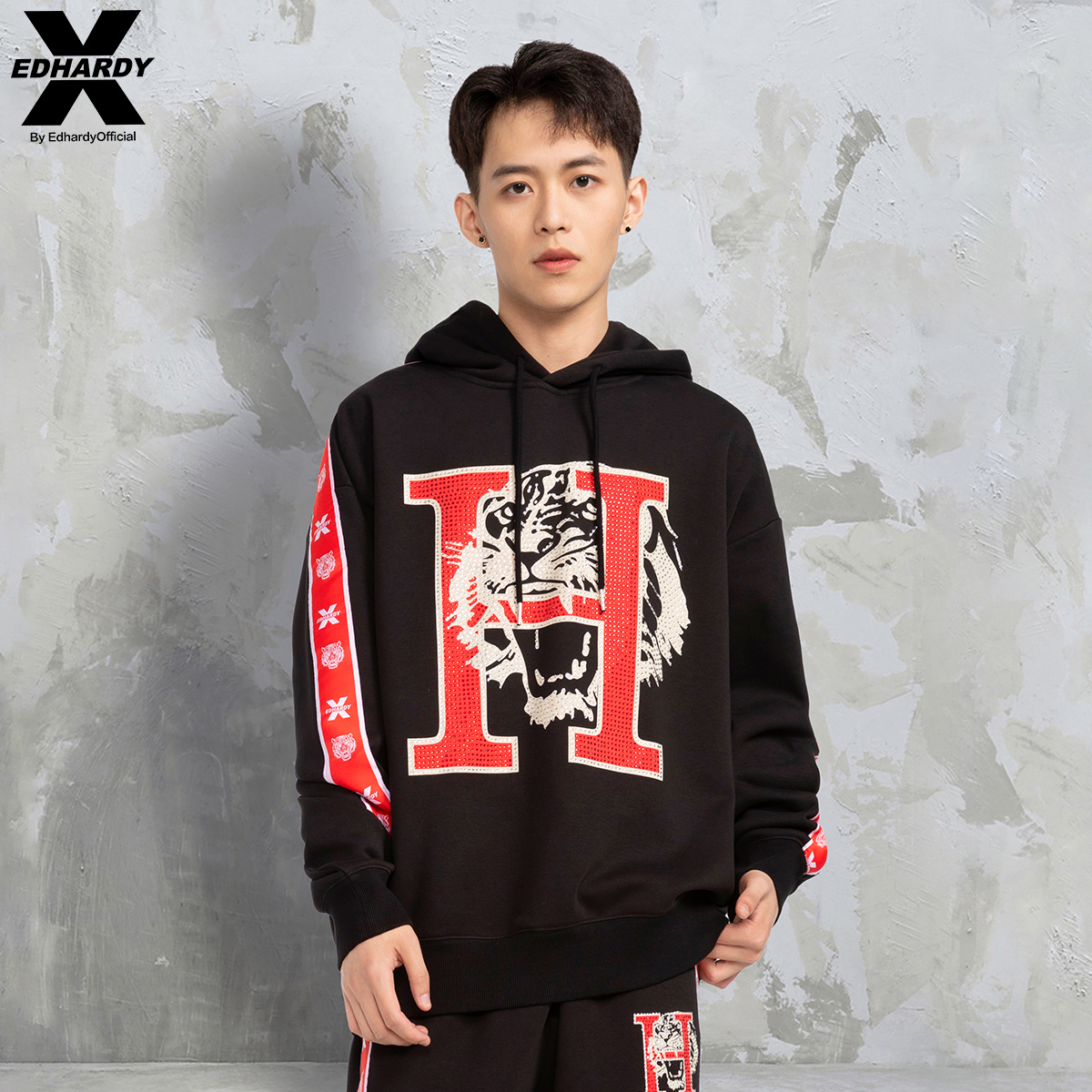 EdHardyX宽松连帽潮牌情侣卫衣