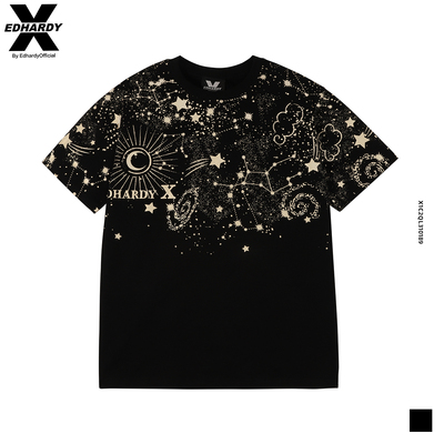 EDHARDYX夏季潮牌纯棉印花满天星时尚圆领短袖T恤X1C2QL310189