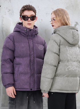 EDHARDY X2025年冬季厚款保暖连帽棉服棉衣潮流情侣运动面包服