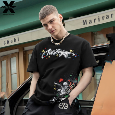 Ed Hardy X新款100%棉印花休闲潮流烫钻短袖T恤X1C2TA122162