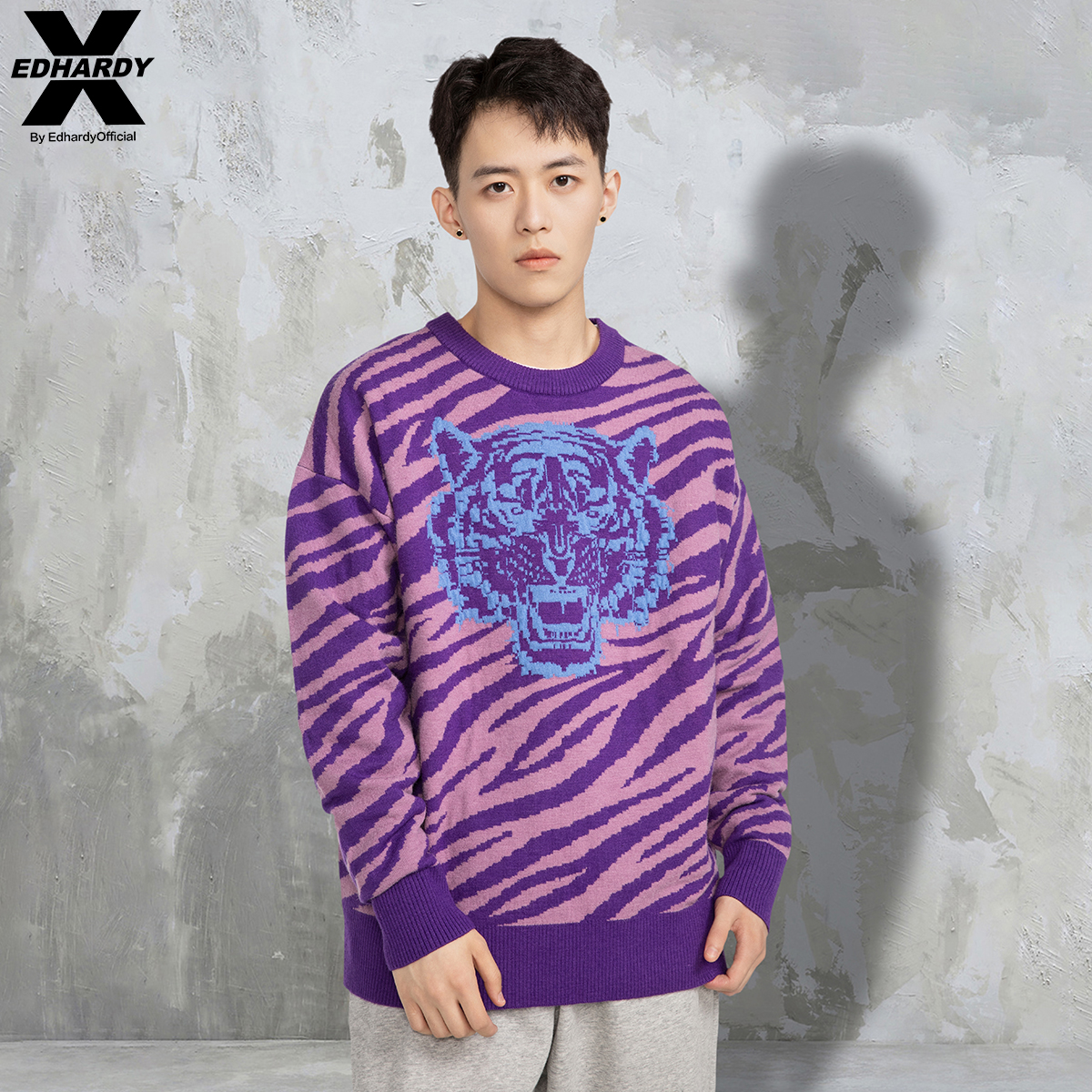 EdHardyX虎头圆领套头针织毛衣