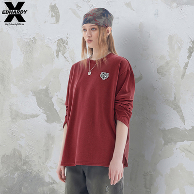 EDHARDY X2025秋季新款日常宽松百搭秋冬水洗小虎头长袖T恤上衣