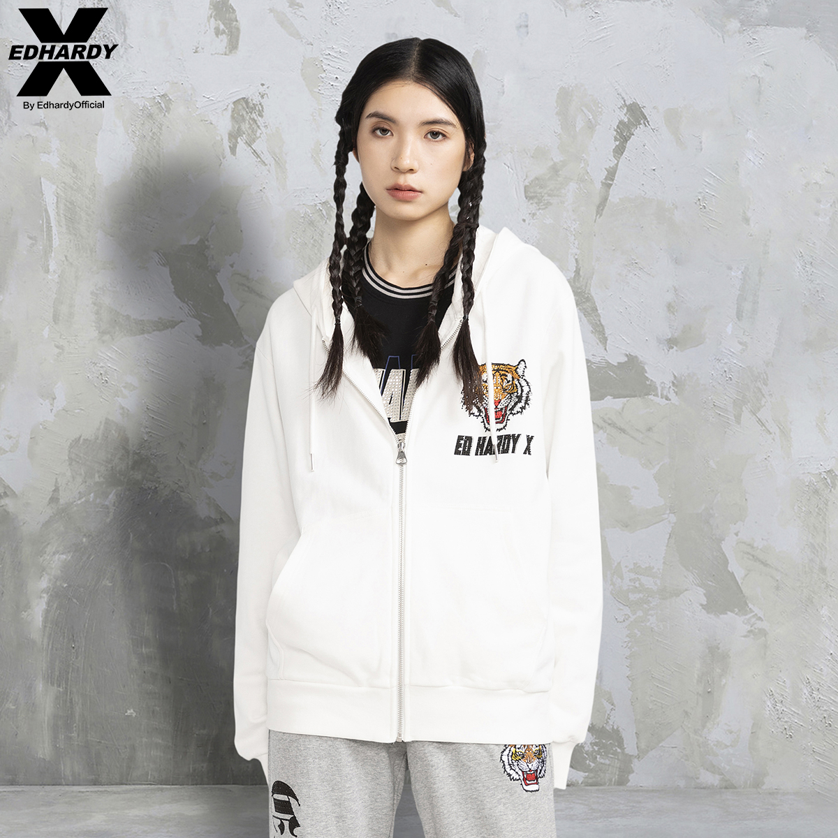 虎头烫钻EdHardyX连帽卫衣