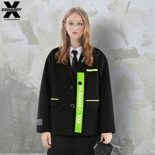 外套休闲拉链X1NCU717 街头潮流撞色织带宽松西装 EdhardyX 秋季