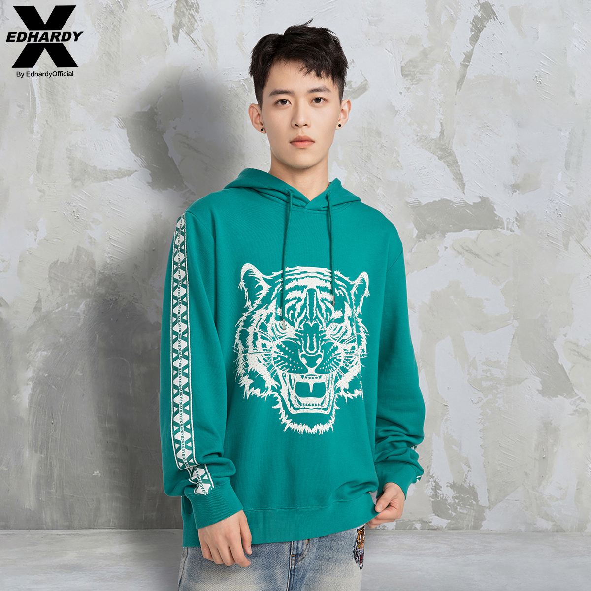 EdHardyX虎头宽松多色连帽卫衣