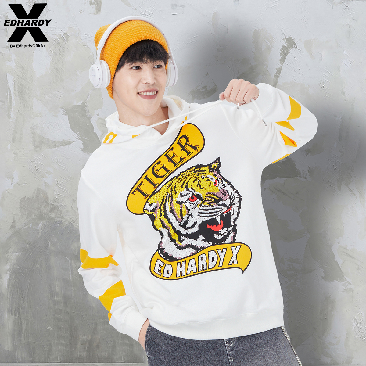 EdHardyX男女同款宽松连帽卫衣