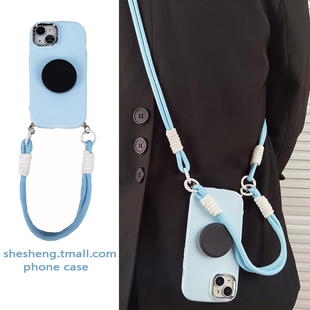 10手机壳pro简约neo9 3手提z9斜挎z8挂绳z7x女z3新款 IQOO12 z5软 ins夏日清爽浅蓝色圆形支架vivo