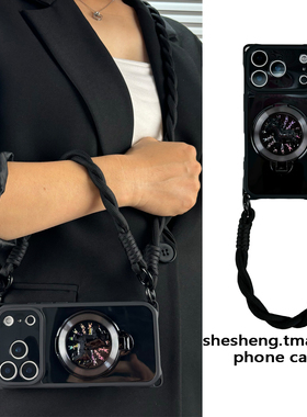 马年新年马上有钱黑色旋转支架适用三星s25/s24/s23手机壳s22/s21/s20斜挎挂绳ultra手提note20硅胶软fe创意