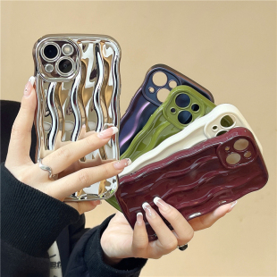 新款 ins高级感纯色水波纹适用华为P40 7创意荣耀50个性 40女30波浪边框nova9 Hi秋冬E p50手机壳pro硅胶mate50