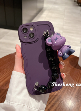 暗紫色波浪边框暴力熊链条适用iPhone14/13pro手机壳15苹果11/12硅胶x/xs max潮牌xr防摔新款plus女全包个性p