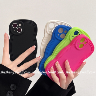 ins简约纯色波浪边框适用iPhone12/13pro max手机壳苹果11液态硅胶x/xs max软xr女男14新款个性防摔十一二三