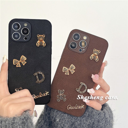 棕色月坑纹秋冬新款小熊oppo RENO10/9/8/7/6/5/4/3手机壳pro网红A58x女款A1小众A2高级感findx5/x6复古K11x