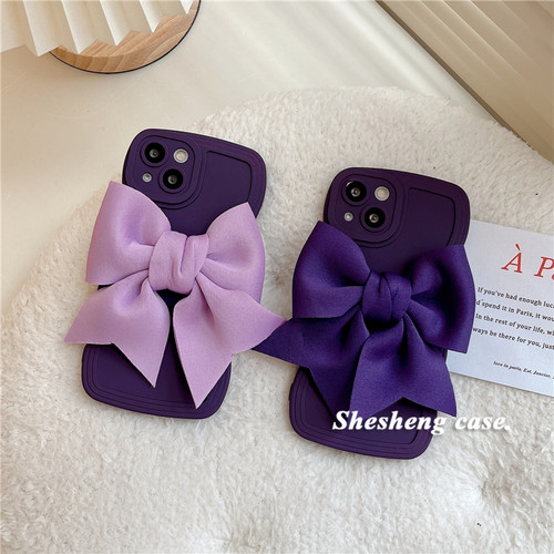 苹果iPhone暗紫色蝴蝶结软手机壳