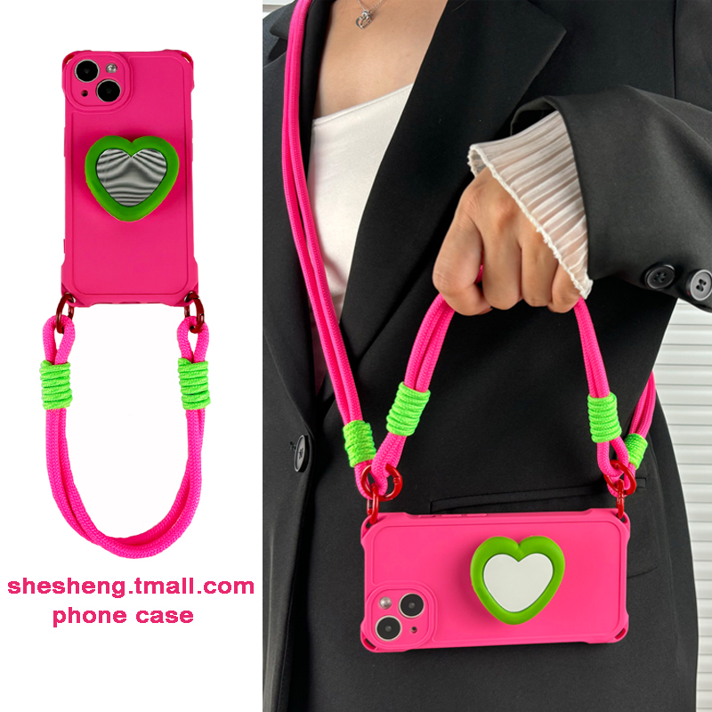 适用华为玫红爱心补妆镜手机壳