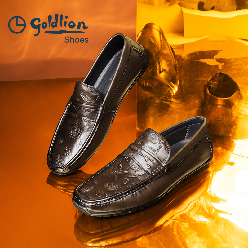 金利来复古商务压花一脚蹬豆豆鞋