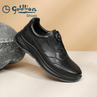 男士 金利来男鞋 旋转扣耐磨缓震防滑运动皮鞋 黑色真皮休闲鞋 25新品