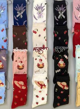 日系jk甜美少女小腿袜蝴蝶结木耳花边甜美可爱图案中筒女袜子