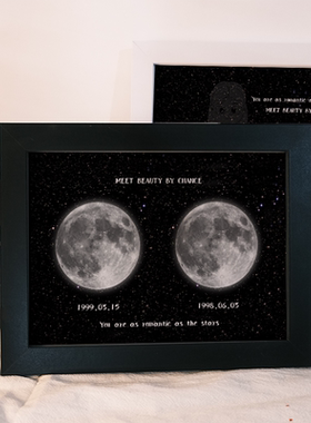 moon出生那天的月亮月球实木相框情侣定制摆台挂墙纪念框家庭礼物