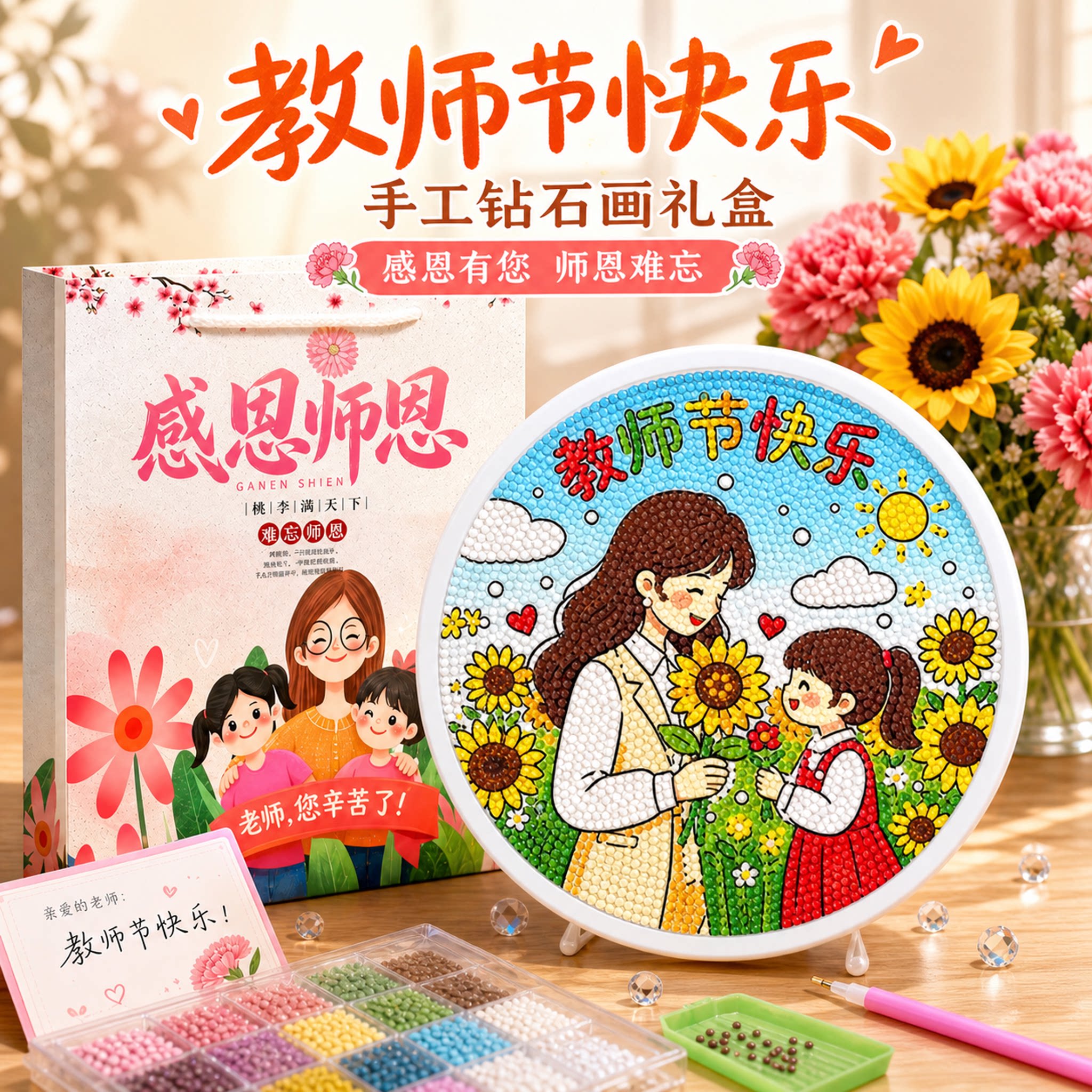 2026新款教师节礼物幼儿园儿童手工diy材料包送男女老师钻石贴画
