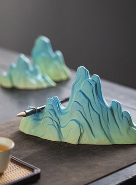 创意国风陶瓷山峰造型毛笔搁架