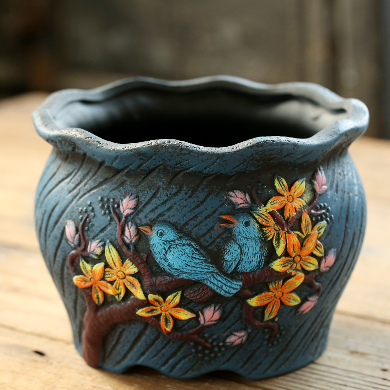 田园大口径透气陶瓷特价清仓特大号彩绘手绘多肉花盆个性创意